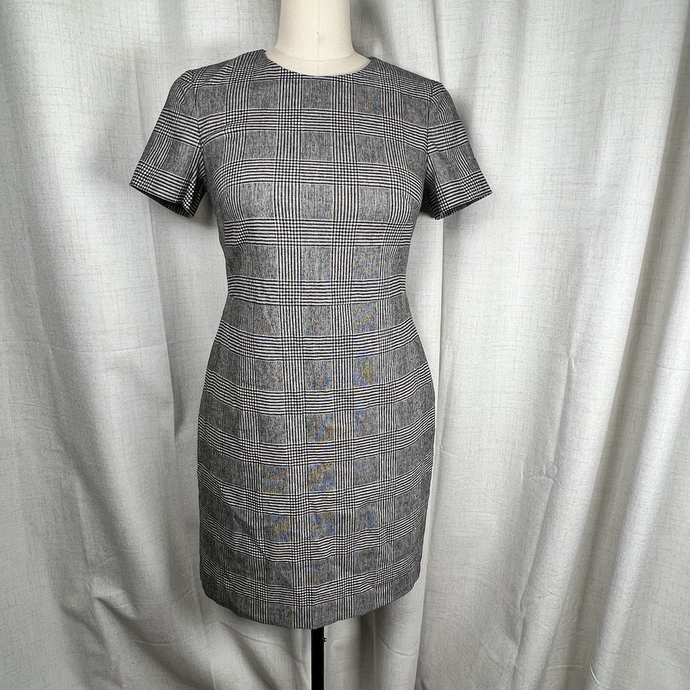 NEW! Banana Republic Sheath Dress Gray Plaid Sz 2 Wool Blend Career Professional